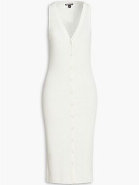 James Perse Sleeveless V-Neck Button-Front Rib Knit Midi Dress - Oyster